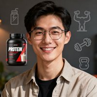 品牌客户代表头像：一位戴着眼镜、穿着休闲衬衫的年轻男性创业者，他是某新兴蛋白粉品牌的创始人，公司成立仅两年，通过三亿体育的体育达人矩阵完成了品牌从零到一的冷启动。